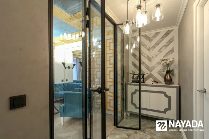 Разделение кухни и гостиной с помощью перегородки